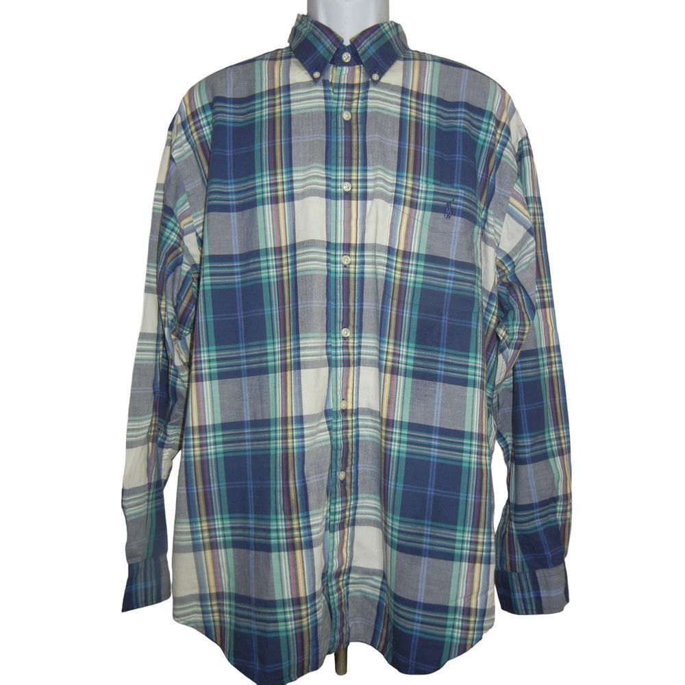 Vintage Ralph Lauren Blaire Shirt Blue Plaid Cotton Long Sleeve Button Down - Picture 1 of 9
